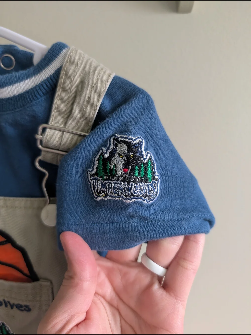 Vintage Timberwolves Embroidered Basketball Overalls And Matching Shirt - 3-6M